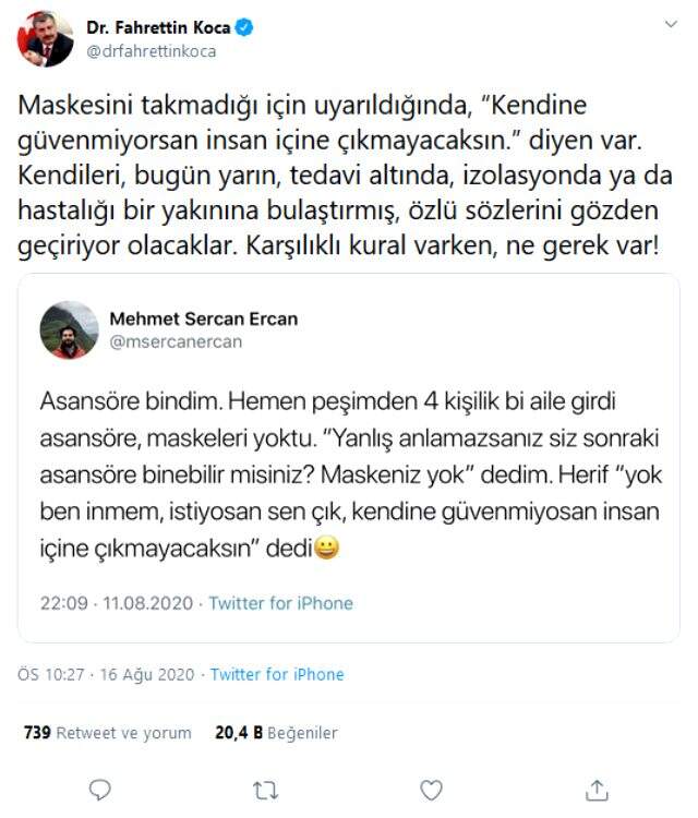 Sağlık Bakanı Koca, maske takmayanları uyardı