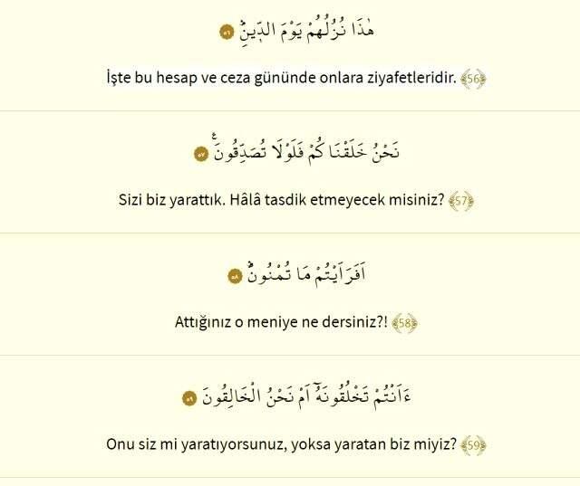 Vakıa Suresi okunuşu ve meali | Vakıa Suresi Arapça yazılışı ve Türkçe anlamı nedir? Vakıa Suresi dinle