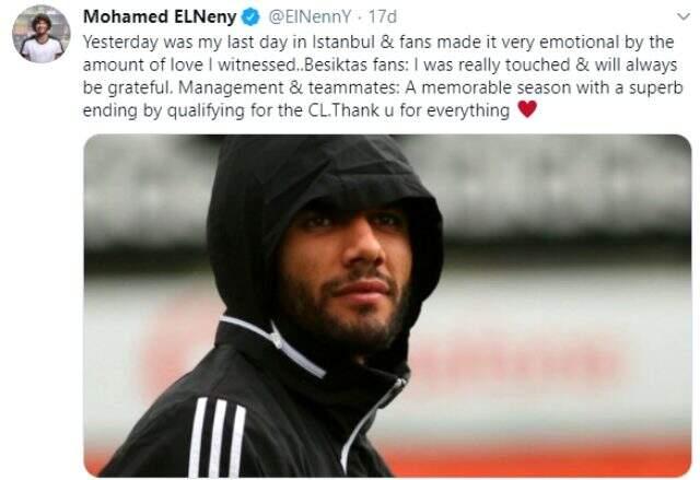 Kiralık sözleşmesi biten Mohamed Elneny, Beşiktaş'tan ayrıldığını sosyal medyadan duyurdu Kiralık sözleşmesi biten Mohamed Elneny, Beşiktaş'tan ayrıldığını sosyal medyadan duyurdu