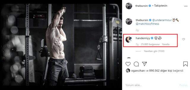 Kerem Bürsin'in kaslı pozuna rol arkadaşı Hande Erçel'den emojili yorum