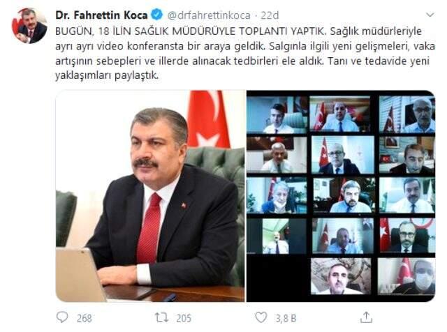 Sağlık Bakanı Koca, 18 ilin sağlık müdürüyle toplantı yaptı! Alınacak tedbirler konuşuldu