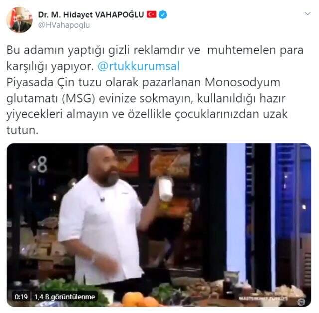 MHP Genel Başkan Yardımcısı Vahapoğlu, MasterChef'in ünlü şefi Somer Sivrioğlu'na tepki gösterdi