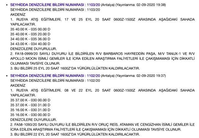 Son Dakika: Türkiye, Doğu Akdeniz'de atış eğitimleri için 2 ayrı NAVTEX yayınladı