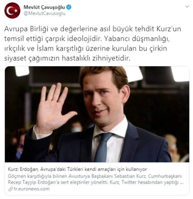 Bakan Çavuşoğlu'ndan, Avusturya Başbakanı Kurz'un Erdoğan'ı hedef alan sözlerine tepki: Hastalıklı zihniyet Bakan Çavuşoğlu'ndan, Avusturya Başbakanı Kurz'un Erdoğan'ı hedef alan sözlerine tepki: Hastalıklı zihniyet