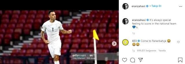 '500 bin beğeni olursa F.Bahçe'ye gelirim' diyen Zahavi'nin paylaşımına 695 bin yorum geldi
