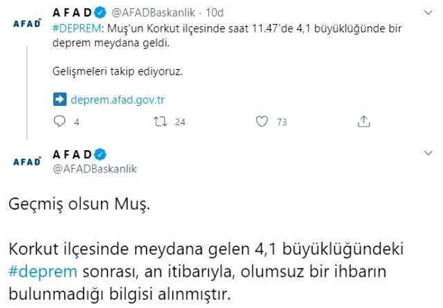 Son Dakika: Muş'un Korkut ilçesinde 4.1 büyüklüğünde deprem meydana geldi Son Dakika: Muş'un Korkut ilçesinde 4.1 büyüklüğünde deprem meydana geldi
