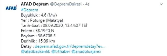 Malatya'da 4 büyüklüğünde bir deprem daha meydana geldi