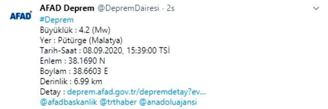 Malatya'da 4 büyüklüğünde bir deprem daha meydana geldi