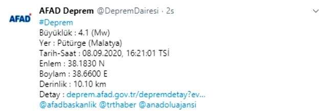 Malatya'da 4 büyüklüğünde bir deprem daha meydana geldi