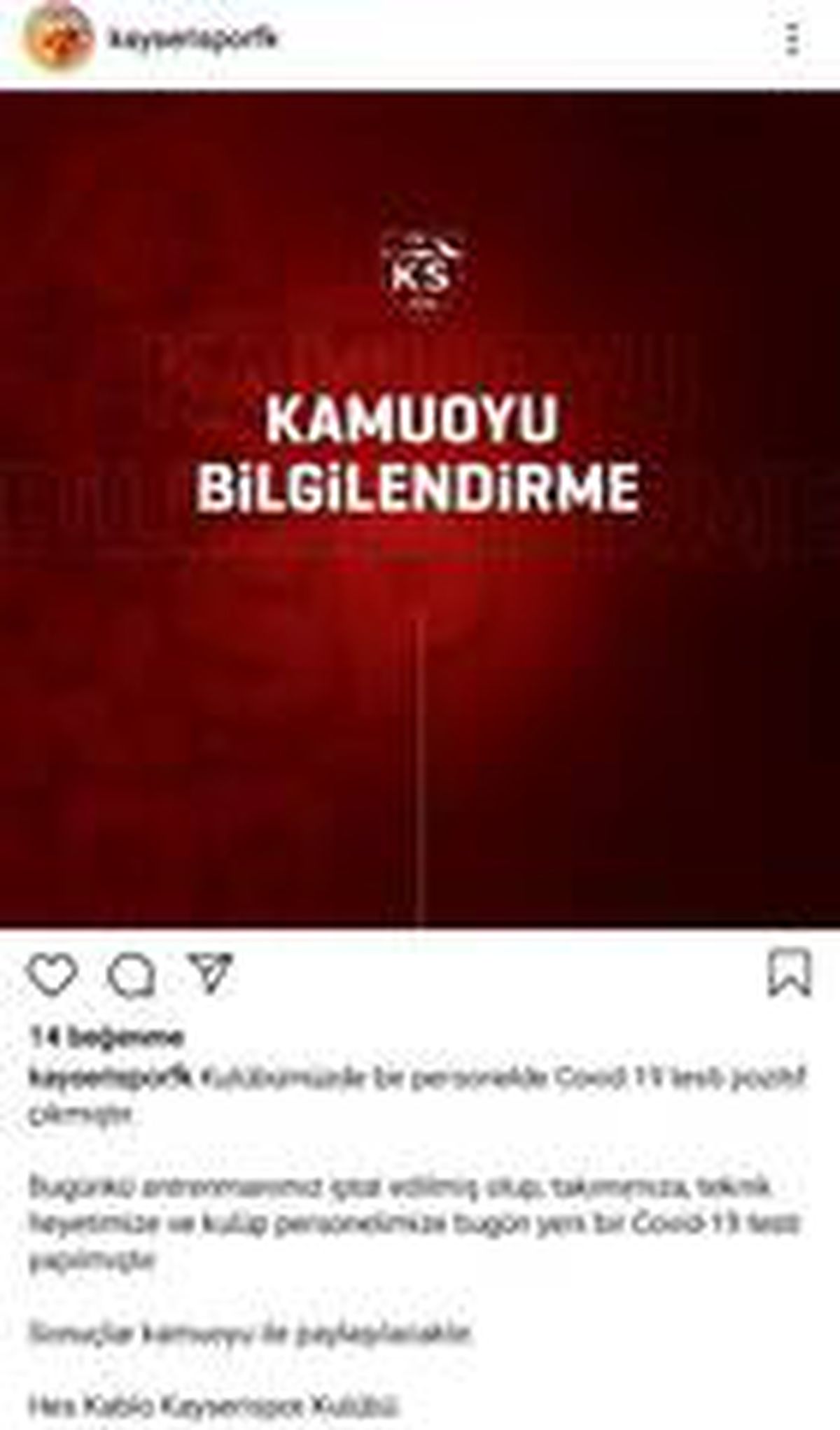 Kayserispor'da antrenmana korona virüs engeli
