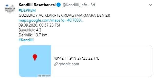 Son Dakika: Marmara Denizi'nde 4.1 büyüklüğünde deprem! İstanbul'da da hissedildi Son Dakika: Marmara Denizi'nde 4.1 büyüklüğünde deprem! İstanbul'da da hissedildi