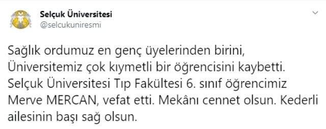 Tıp fakültesi öğrencisi koronavirüsten hayatını kaybetti.