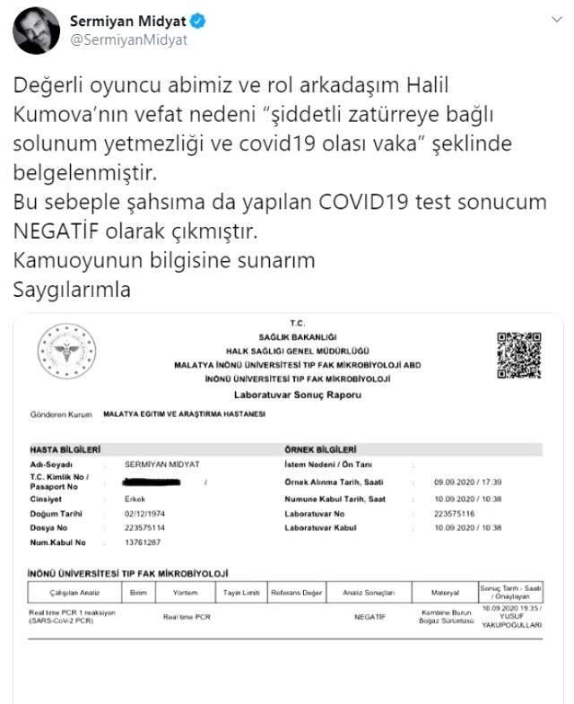 Hayatını kaybeden oyuncu Halil Kumova'nın Covid-19 testi pozitif çıktı Hayatını kaybeden oyuncu Halil Kumova'nın Covid-19 testi pozitif çıktı