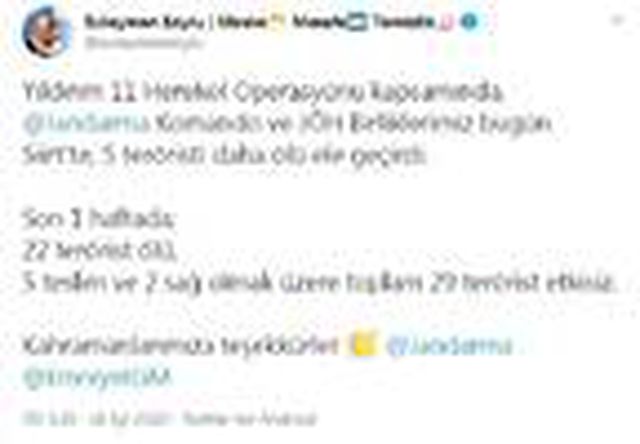 Bakan Soylu: Siirt'te 5 terörist ölü ele geçirildi