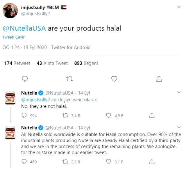 &quot;Ürünleriniz helal mi?&quot; sorusuna &quot;Hayır helal değil&quot; diyen Nutella'dan