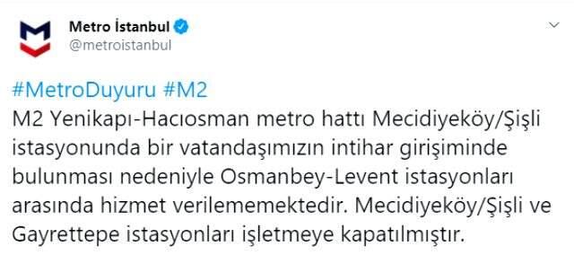 Son Dakika: İstanbul'da metroda intihar girişimi: Mecidiyeköy ve Osmanbey istasyonları kapatıldı