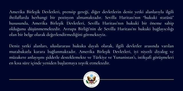 Son Dakika: ABD, Yunanistan'ın sözde kara sularına ilişkin Sevilla Haritası'nı kabul etmedi Son Dakika: ABD, Yunanistan'ın sözde kara sularına ilişkin Sevilla Haritası'nı kabul etmedi
