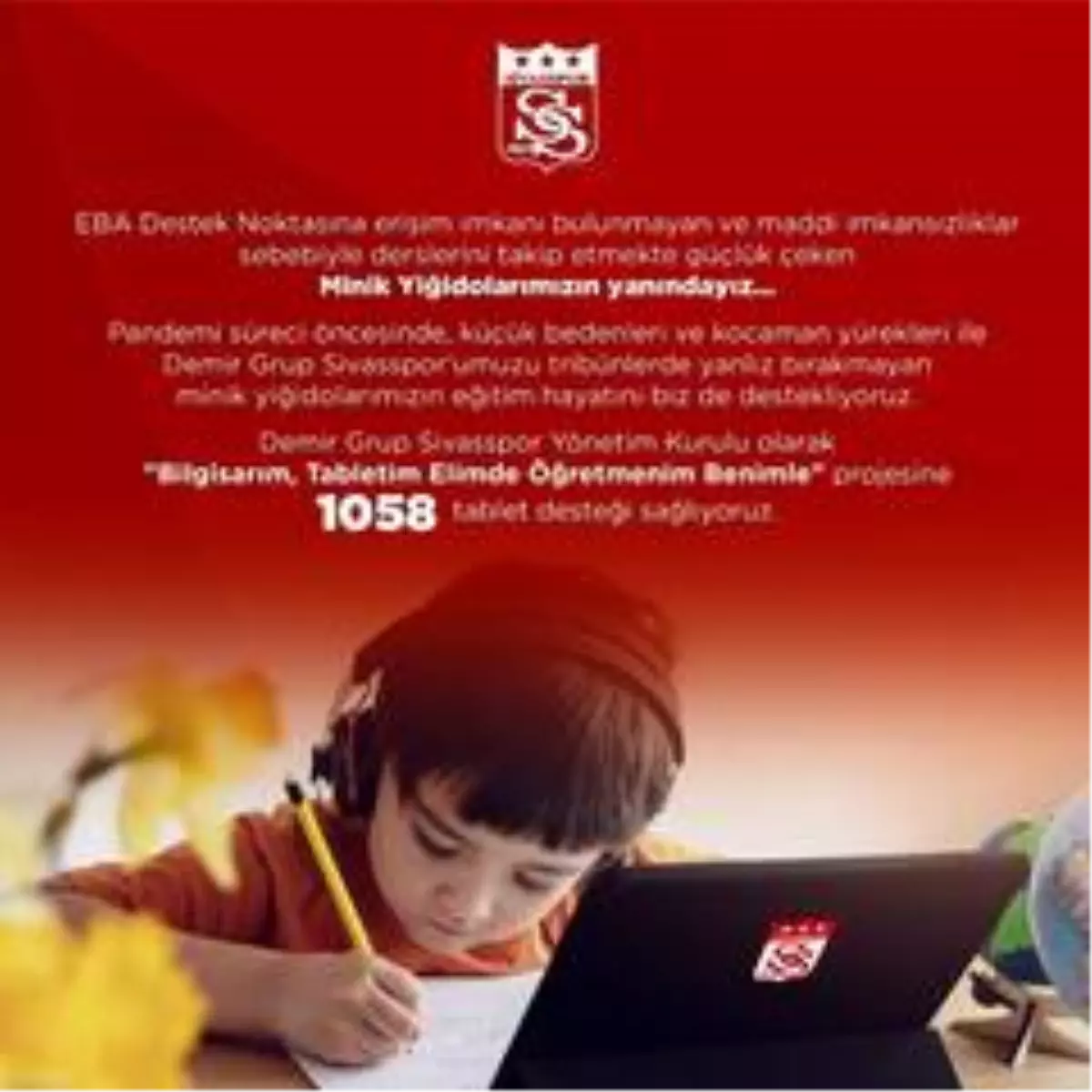 Sivasspor'dan öğrencilere 1058 adet tablet desteği