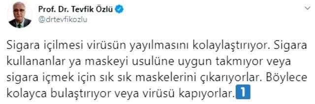 Bilim Kurulu Üyesi Prof. Dr. Tevfik Özlü: Sigara içilmesi koronavirüsün yayılmasını kolaylaştırıyor