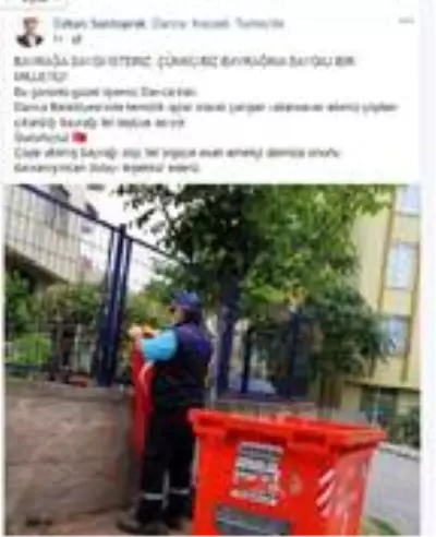 Çöpteki bayrağı çıkaran temizlik işçisine altın Çöpteki bayrağı çıkaran temizlik işçisine altın