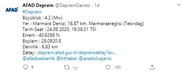Son Dakika: İstanbul'da 4.2 büyüklüğünde deprem meydana geldi Son Dakika: İstanbul'da 4.2 büyüklüğünde deprem meydana geldi