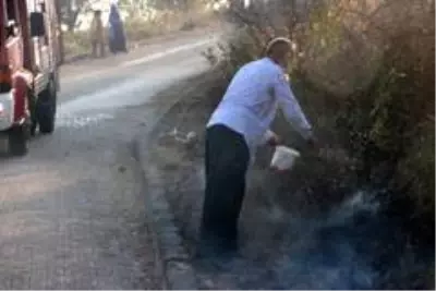 Ağaçlık alan alev alev yandı Ağaçlık alan alev alev yandı