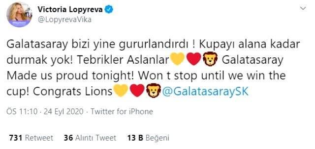 G.Saray'ın Avrupa zaferini Türkçe olarak kutlayan Rus model Lopyreva, sosyal medyada gündem oldu G.Saray'ın Avrupa zaferini Türkçe olarak kutlayan Rus model Lopyreva, sosyal medyada gündem oldu