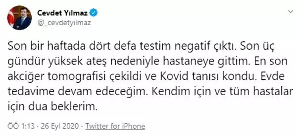 AK Parti Genel Başkan Yardımcısı Cevdet Yılmaz'a, koronavirüs tanısı konuldu AK Parti Genel Başkan Yardımcısı Cevdet Yılmaz'a, koronavirüs tanısı konuldu