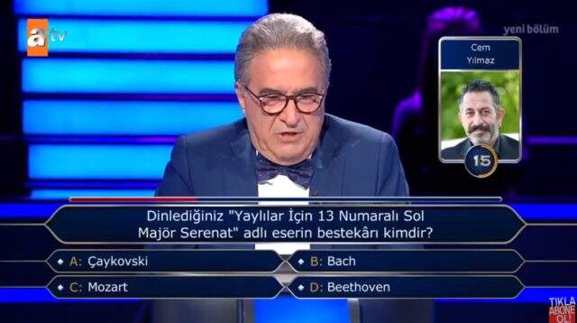 Cem Yılmaz - Kim Milyoner Olmak İster yarışmasında hangi soruya cevap verdi? 26 Eylül Cumartesi sesli soru ne ve cevabı nedir?