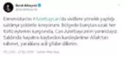 Son dakika haberleri... Bakan Albayrak: Ermenistan'ın Azerbaycan'da sivillere yönelik yaptığı saldırıyı şiddetle kınıyorum Son dakika haberleri... Bakan Albayrak: Ermenistan'ın Azerbaycan'da sivillere yönelik yaptığı saldırıyı şiddetle kınıyorum