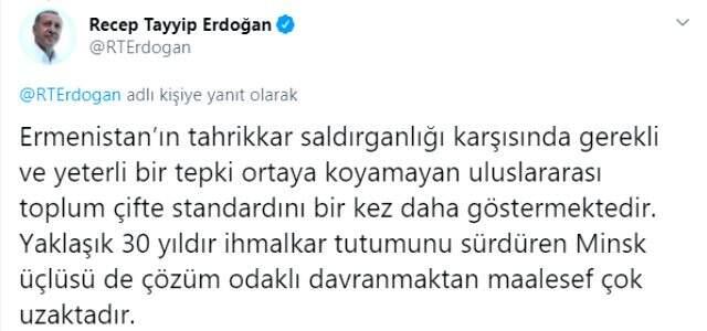 Son Dakika! Ermenistan'ın saldırısı sonrasında Cumhurbaşkanı Erdoğan'dan Azerbaycan'a destek mesajı Son Dakika! Ermenistan'ın saldırısı sonrasında Cumhurbaşkanı Erdoğan'dan Azerbaycan'a destek mesajı
