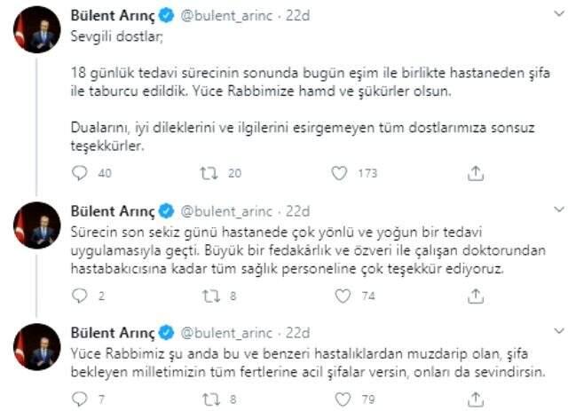 Bülent Arınç, 18 günlük tedavinin ardından koronavirüsü yenmeyi başardı Bülent Arınç, 18 günlük tedavinin ardından koronavirüsü yenmeyi başardı