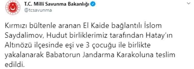 El Kaide'nin kritik ismi, eşi ve 3 çocuğu ile birlikte Hatay'da yakalandı El Kaide'nin kritik ismi, eşi ve 3 çocuğu ile birlikte Hatay'da yakalandı