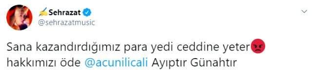 Sanatçı Şehrazat, telif haklarını ödemeyen Acun Ilıcalı'ya öfke kustu: Haram zıkkım olsun Sanatçı Şehrazat, telif haklarını ödemeyen Acun Ilıcalı'ya öfke kustu: Haram zıkkım olsun