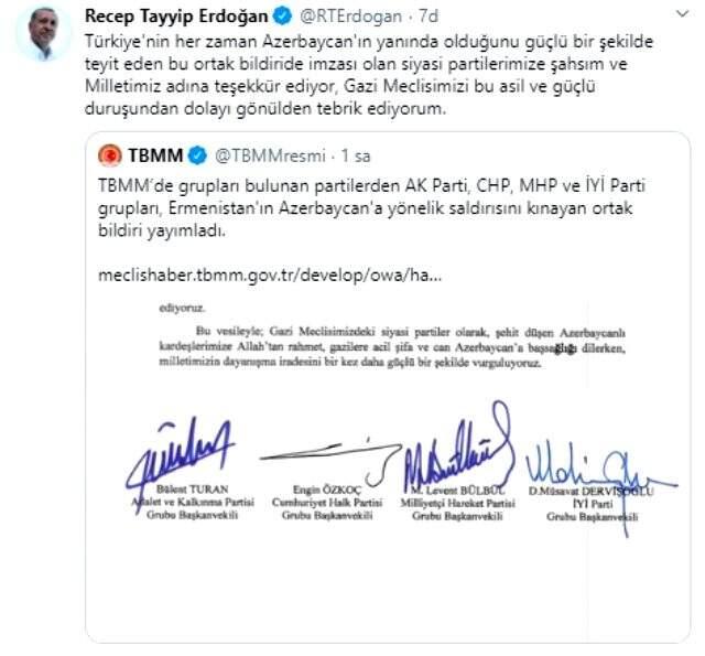 Son Dakika: Meclis'ten Ermenistan'a ortak tepki: Türkiye, Azerbaycan'ın yanında olmaya devam edecektir Son Dakika: Meclis'ten Ermenistan'a ortak tepki: Türkiye, Azerbaycan'ın yanında olmaya devam edecektir