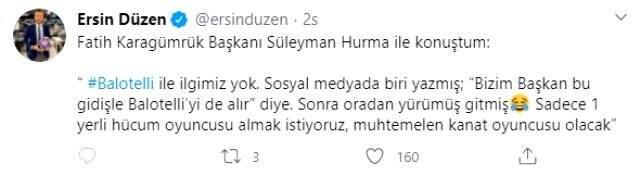 Fatih Karagümrük Başkanı Hurma: Balotelli ile ilgilenmiyoruz Fatih Karagümrük Başkanı Hurma: Balotelli ile ilgilenmiyoruz