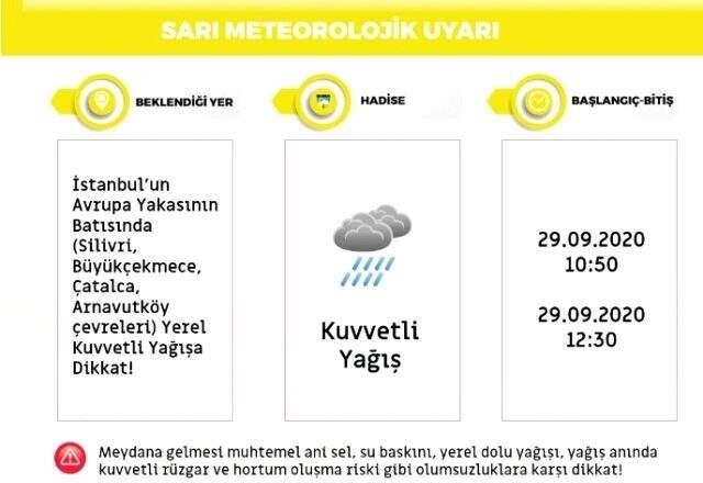 Meteoroloji, İstanbul Avrupa Yakası için 'sarı kod'la kuvvetli yağış uyarısı yaptı Meteoroloji, İstanbul Avrupa Yakası için 'sarı kod'la kuvvetli yağış uyarısı yaptı