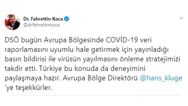 Koca, DSÖ'nün test övgüsüne cevap verdi: Türkiye deneyimini paylaşmaya hazır