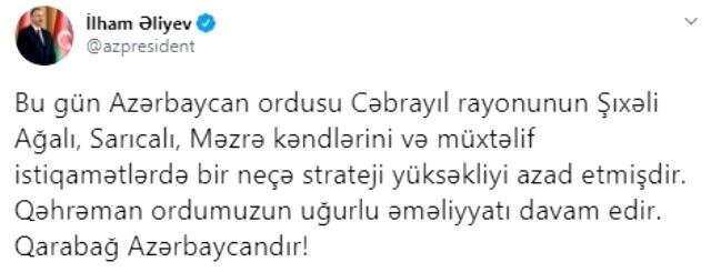 Azerbaycan ordusu, Cebrail kentine bağlı 3 köyü daha Ermenistan işgalinden kurtardı