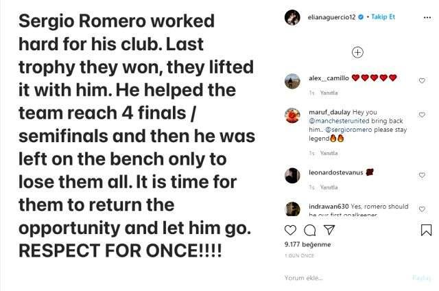 Eliana Guercio, eşi Sergio Romero'nun transferine izin vermeyen Manchester United'a tepki gösterdi