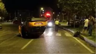 Takla atan araçtan burnu kanamadan çıktı Takla atan araçtan burnu kanamadan çıktı