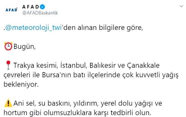 AFAD, 5 doğa olayına karşı tedbir uyarısı yaptı