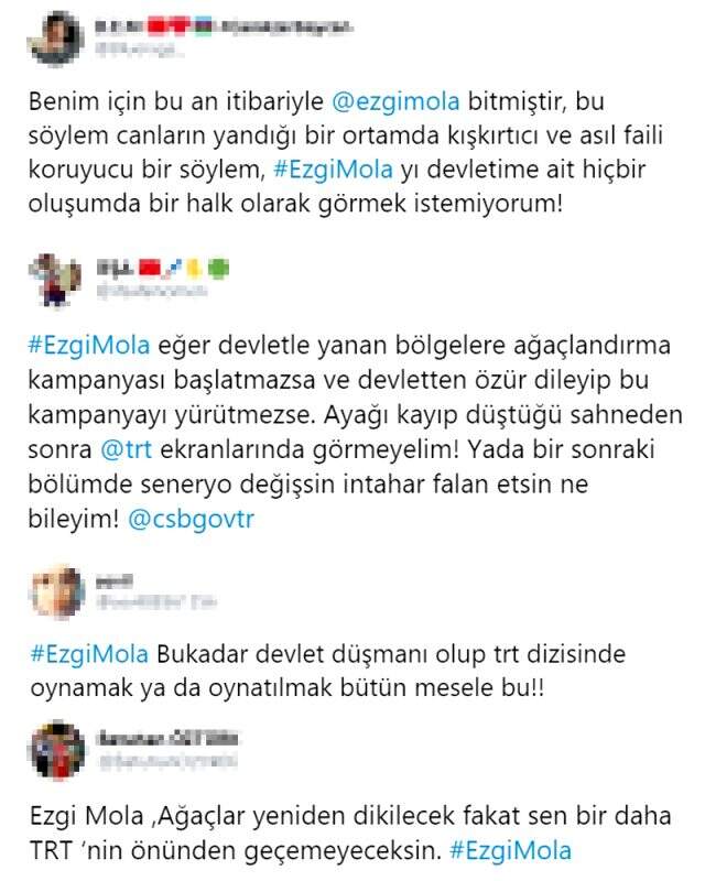 Hatay'da yanan ağaçlar hakkında paylaşım yapan Ezgi Mola'ya tepki yağdı