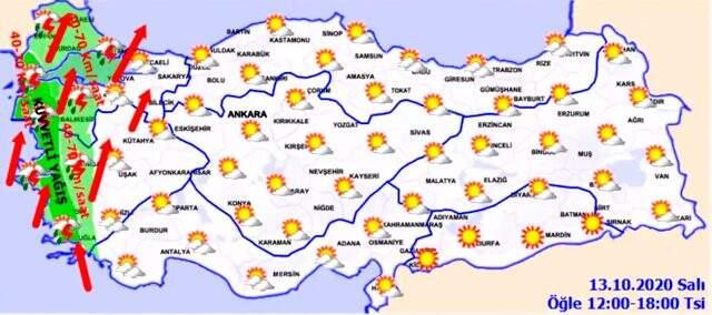 Meteoroloji'den, 12 il için sağanak yağış ve kuvvetli rüzgar uyarısı