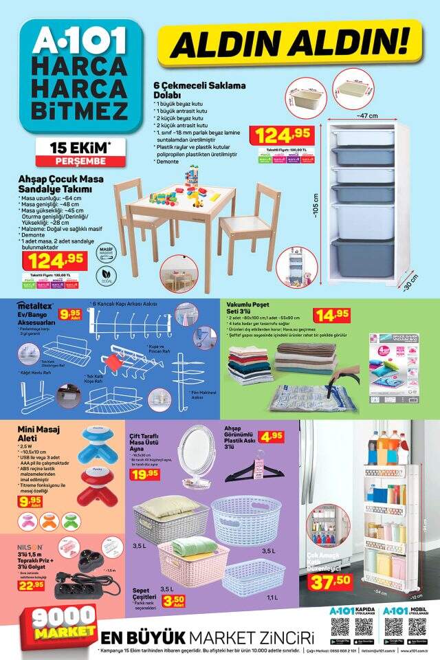 15 Ekim A101 aktüel ürünleri neler? A101'de bu hafta neler var? A 101 15 Ekim aktüel kataloğu, A101 aldın aldın! İndirimli, uygun ürünler aktüel