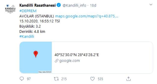İstanbul'da 3.2 büyüklüğünde deprem