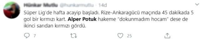 Ankaragücü'lü Alper Potuk'un kırmızı kart görmesinin ardından sosyal medyada hakeme tepki yağdı Ankaragücü'lü Alper Potuk'un kırmızı kart görmesinin ardından sosyal medyada hakeme tepki yağdı