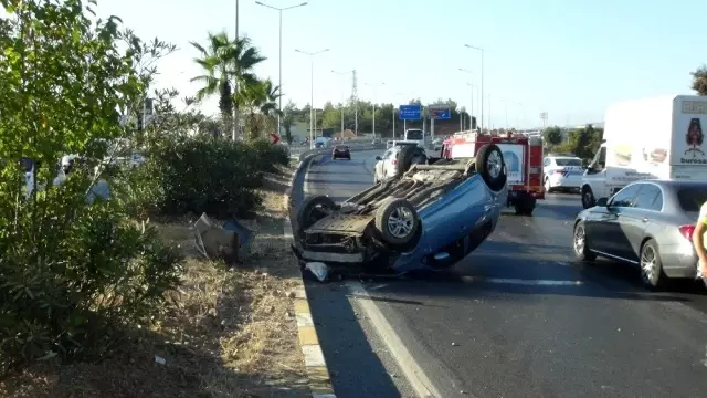 Takla atan otomobilden burnu bile kanamadan çıktı