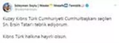 KKTC Cumhurbaşkanı Ersin Tatar'a Türkiye'den tebrik mesajları KKTC Cumhurbaşkanı Ersin Tatar'a Türkiye'den tebrik mesajları