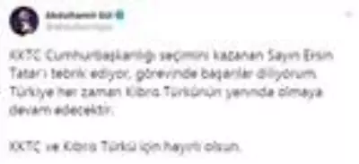 KKTC Cumhurbaşkanı Ersin Tatar'a Türkiye'den tebrik mesajları KKTC Cumhurbaşkanı Ersin Tatar'a Türkiye'den tebrik mesajları